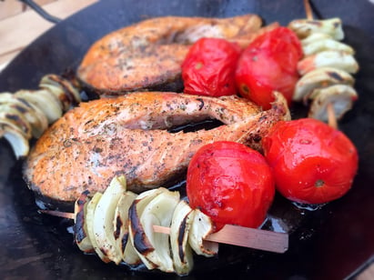 Cast iron skillet on the grill