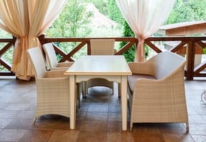 Outdoor Kitchen Patio with Curtains