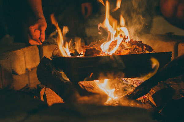 Fire pit in an outdoor kitchen